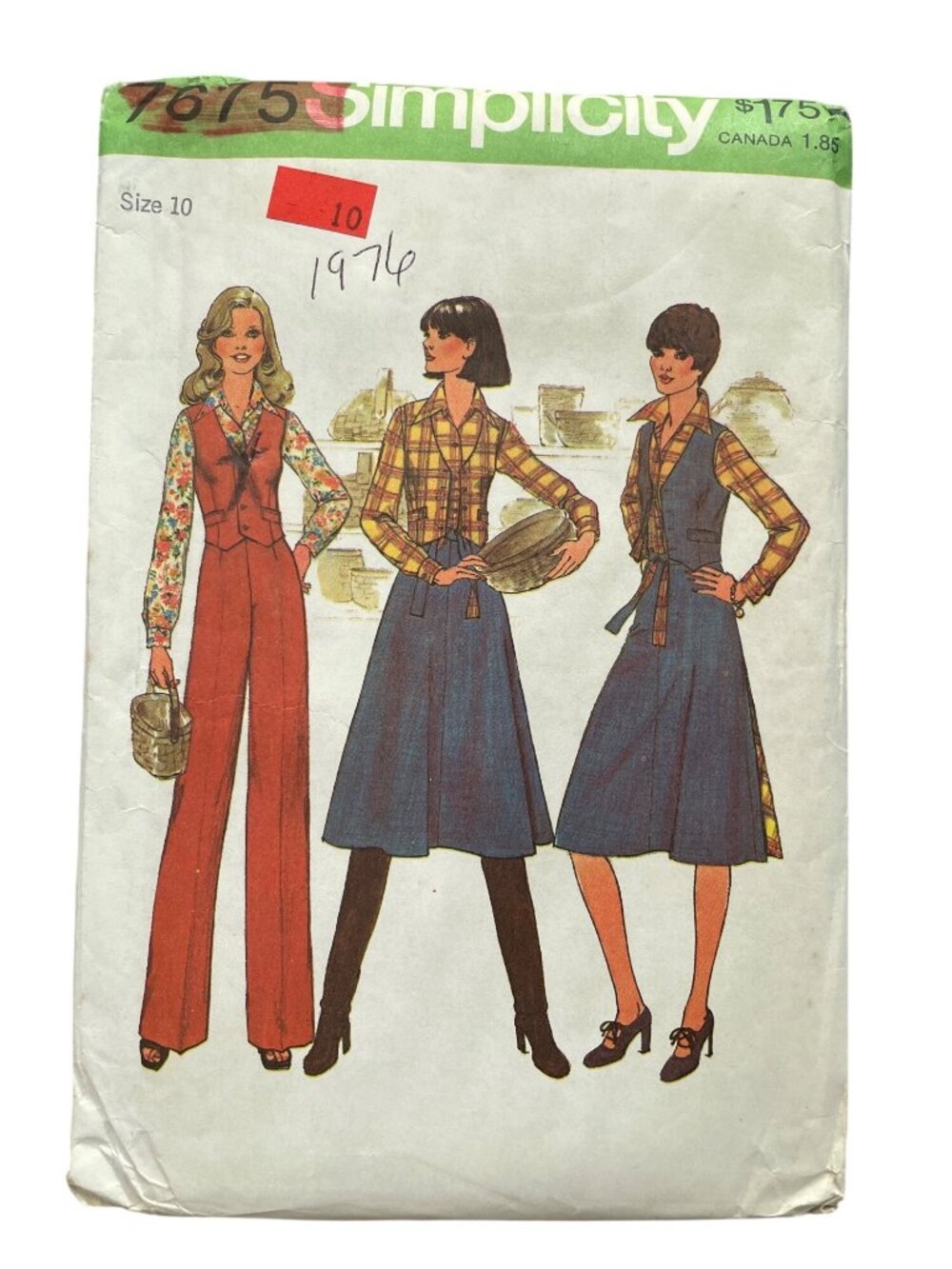 Vintage 70s Simplicity 7675 Sewing Pattern Size 10 Shirt Vest Pants Skirt CUT